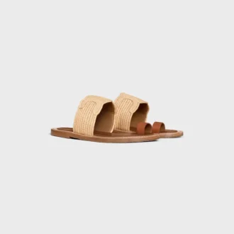 Celine Lympia Sandal in Raffia and Calfskin