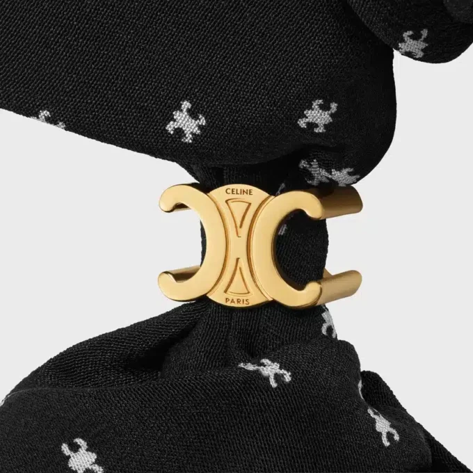 Celine Micro Triomphe Scrunchy in Silk and Brass with Gold Finish Celine Micro Triomphe Scrunchy in Silk and Brass with Gold Finish