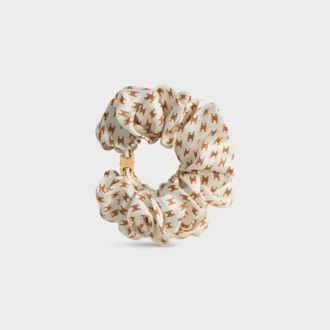 Celine Mini Triomphe Scrunchy in Silk and Brass with Gold Finish