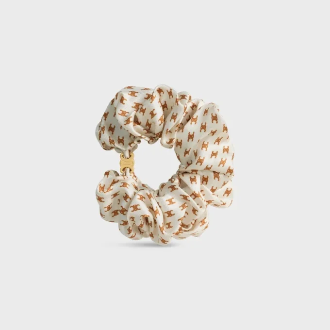 Celine Mini Triomphe Scrunchy in Silk and Brass with Gold Finish Celine Mini Triomphe Scrunchy in Silk and Brass with Gold Finish