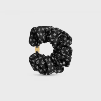 Celine Mini Triomphe Scrunchy in Silk and Brass with Gold Finish