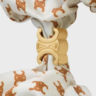 Celine Mini Triomphe Scrunchy in Silk and Brass with Gold Finish