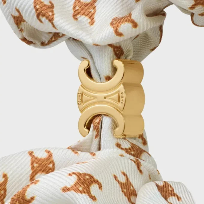 Celine Mini Triomphe Scrunchy in Silk and Brass with Gold Finish Celine Mini Triomphe Scrunchy in Silk and Brass with Gold Finish