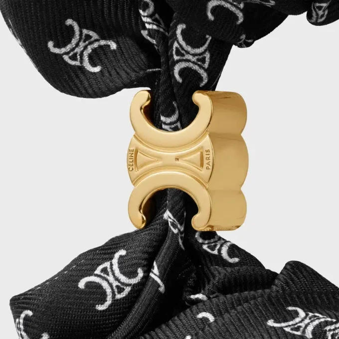 Celine Mini Triomphe Scrunchy in Silk and Brass with Gold Finish Celine Mini Triomphe Scrunchy in Silk and Brass with Gold Finish