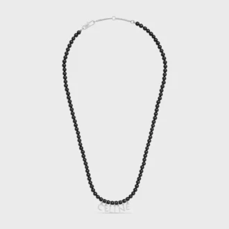 Celine Monochroms Beads Necklace in Onyx and Brass with Rhodium Finish
