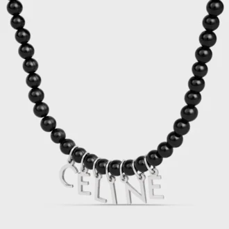 Celine Monochroms Beads Necklace in Onyx and Brass with Rhodium Finish