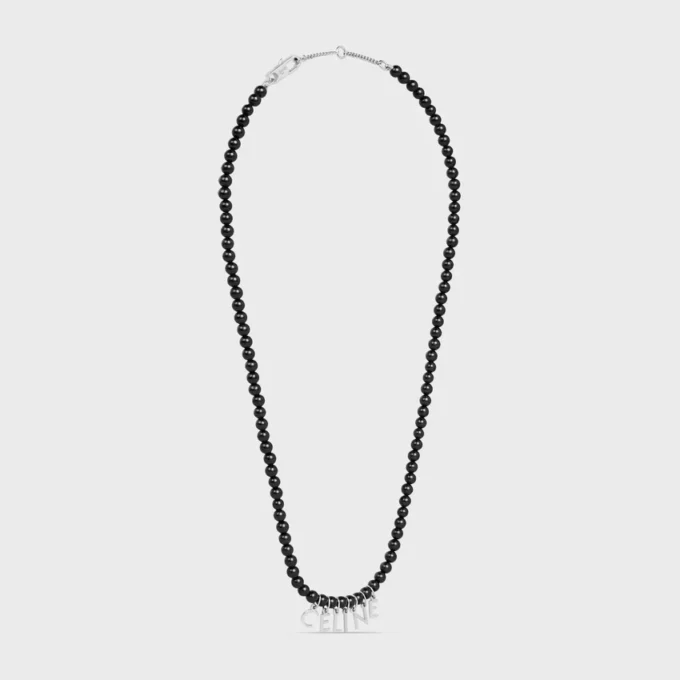 Celine Monochroms Beads Necklace in Onyx and Brass with Rhodium Finish