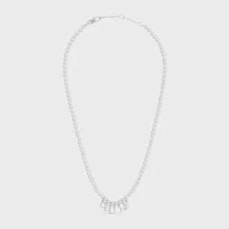 Celine Monochroms Necklace in Glass Pearls and Brass with Rhodium Finish