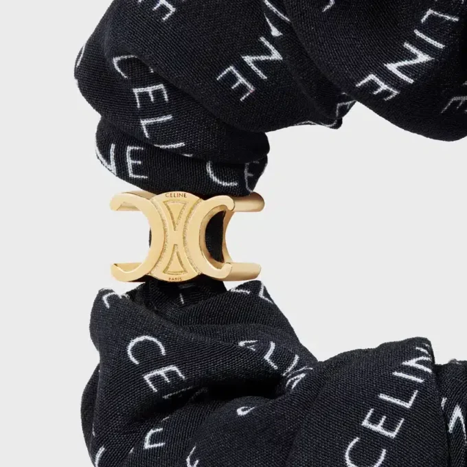 Celine Scrunchy Rayure in Silk and Brass with Gold Finish Celine Scrunchy Rayure in Silk and Brass with Gold Finish
