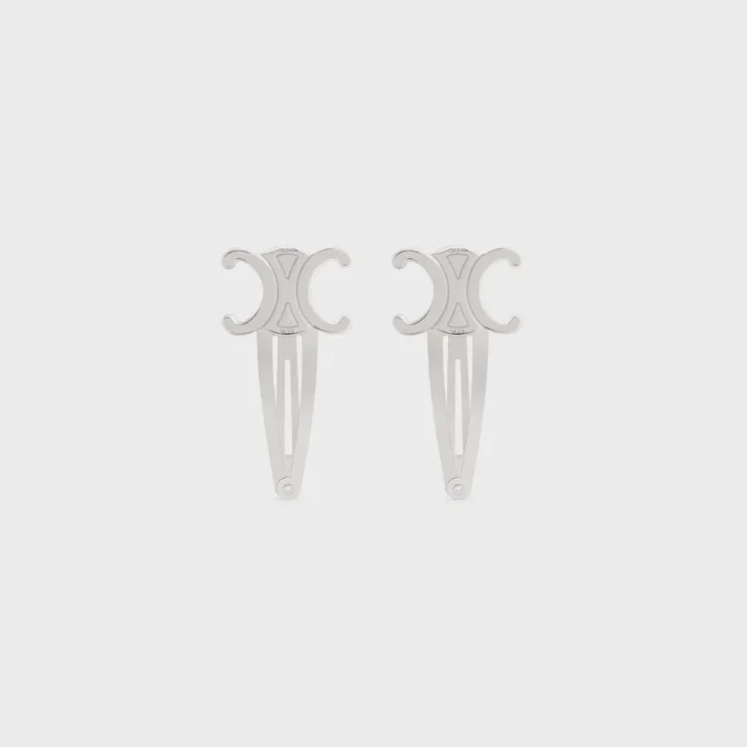 Celine Set of 2 Snap Hair Clip in Brass with Rhodium Finish and Steel Celine Set of 2 Snap Hair Clip in Brass with Rhodium Finish and Steel