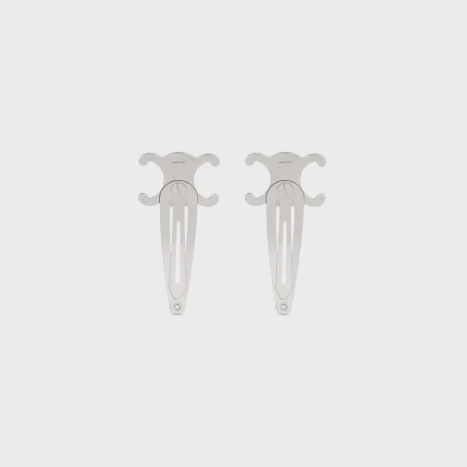 Celine Set of 2 Snap Hair Clip in Brass with Rhodium Finish and Steel Celine Set of 2 Snap Hair Clip in Brass with Rhodium Finish and Steel