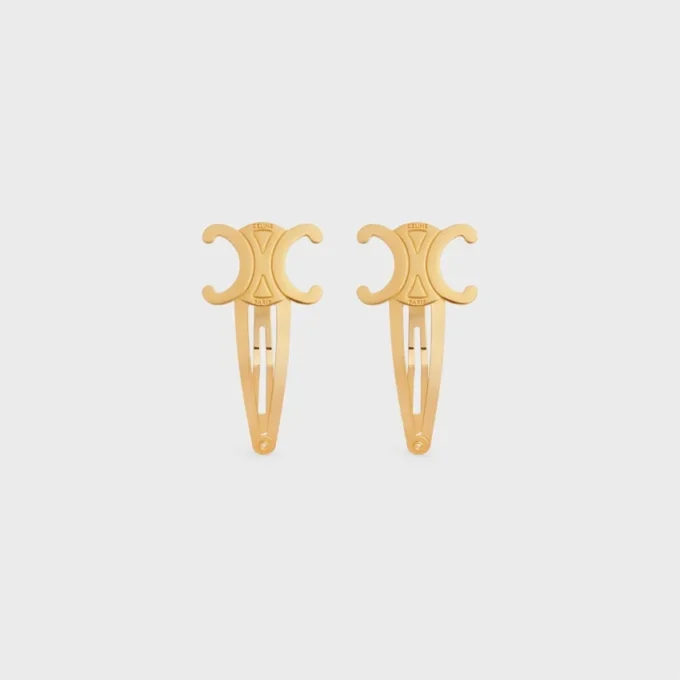Celine Set of 2 Snap Hair Clips in Brass with Gold Finish and Steel Celine Set of 2 Snap Hair Clips in Brass with Gold Finish and Steel