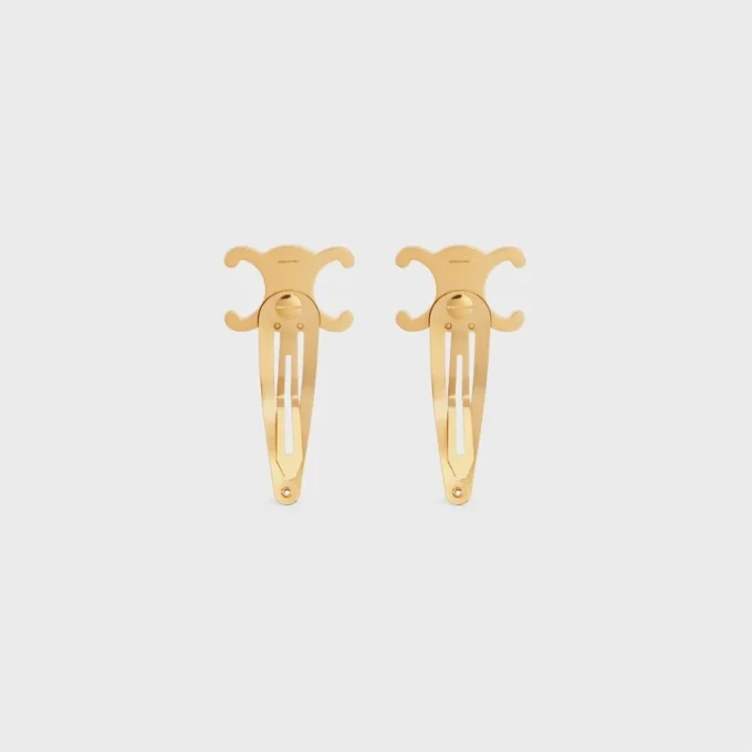 Celine Set of 2 Snap Hair Clips in Brass with Gold Finish and Steel Celine Set of 2 Snap Hair Clips in Brass with Gold Finish and Steel
