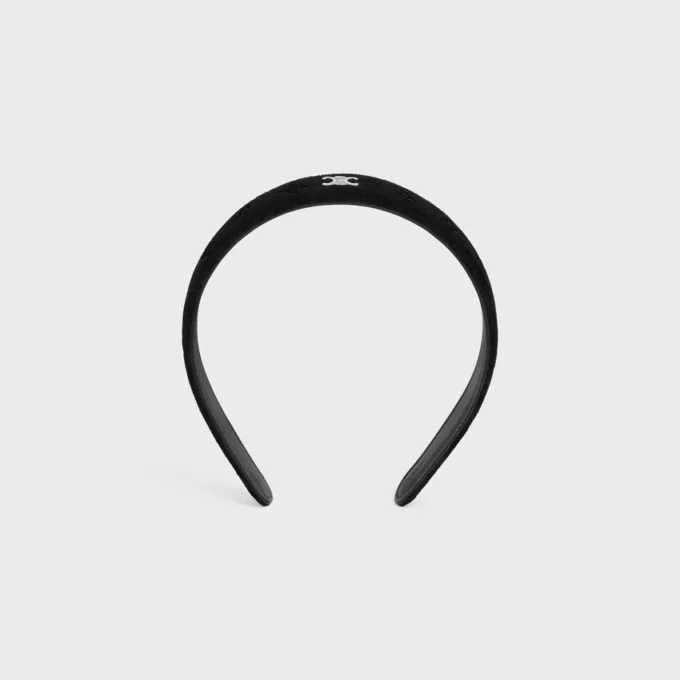 Celine Stamped Headband in Calfskin, Polyester and Brass with Rhodium Finish Celine Stamped Headband in Calfskin, Polyester and Brass with Rhodium Finish
