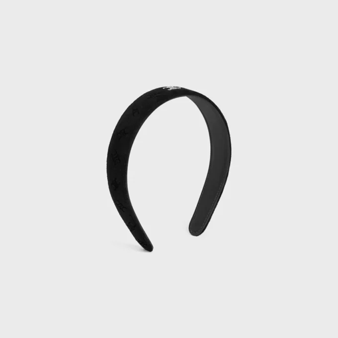 Celine Stamped Headband in Calfskin, Polyester and Brass with Rhodium Finish Celine Stamped Headband in Calfskin, Polyester and Brass with Rhodium Finish