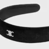 Celine Stamped Headband in Calfskin, Polyester and Brass with Rhodium Finish Celine Stamped Headband in Calfskin, Polyester and Brass with Rhodium Finish