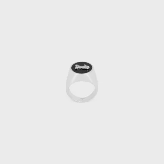 Celine Sulky Signet Ring in Enamel and Brass with Rhodium Finish