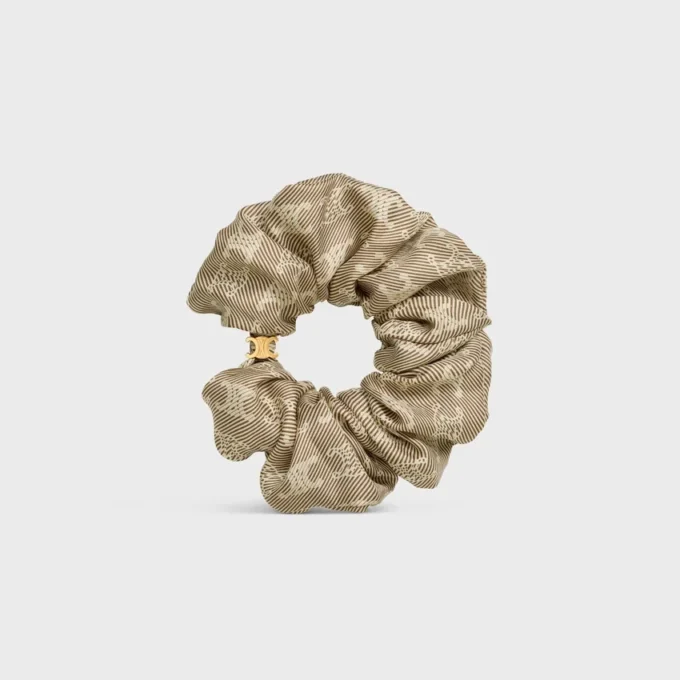 Celine Triomphe Diagonale Scrunchy in Silk and Brass with Gold Finish Celine Triomphe Diagonale Scrunchy in Silk and Brass with Gold Finish