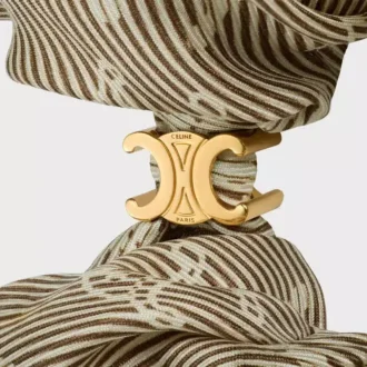 Celine Triomphe Diagonale Scrunchy in Silk and Brass with Gold Finish