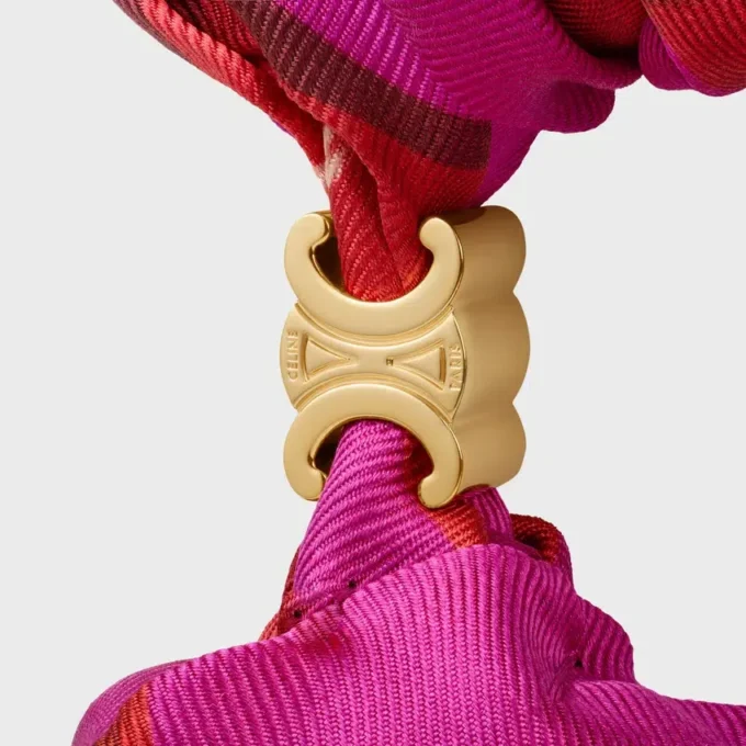 Celine Weaved Ribbons Scrunchy in Silk and Brass with Gold Finish Celine Weaved Ribbons Scrunchy in Silk and Brass with Gold Finish