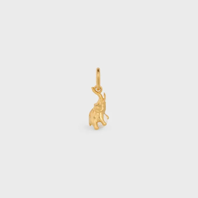 Charms Elephant on Pearl in Brass with Gold Finish and Resin Pearl Charms Elephant on Pearl in Brass with Gold Finish and Resin Pearl
