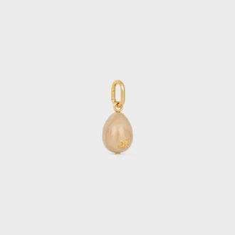 Charms Stone Egg in Botticino and Brass with Gold Finish