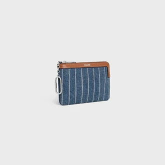Coin Purse in Striped Denim with Strass