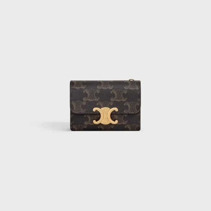 Compact Wallet with Coin Triomphe in Triomphe Canvas Compact Wallet with Coin Triomphe in Triomphe Canvas