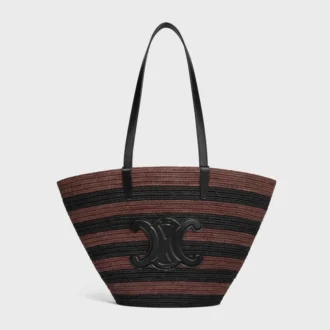 Couffin Celine Classic Panier in Striped Raffia and Calfskin