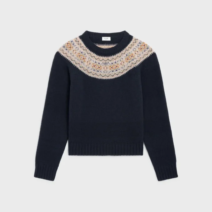 Crewneck Sweater in Triomphe Fair Isle Wool Crewneck Sweater in Triomphe Fair Isle Wool