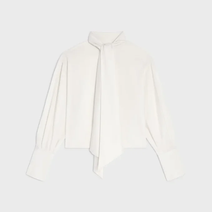 Cropped Lavalliere Shirt in Silk Twill Cropped Lavalliere Shirt in Silk Twill