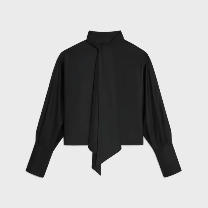 Cropped Lavalliere Shirt in Silk Twill Cropped Lavalliere Shirt in Silk Twill