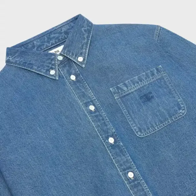 Cropped Shirt in Union Ocean Wash Denim Cropped Shirt in Union Ocean Wash Denim