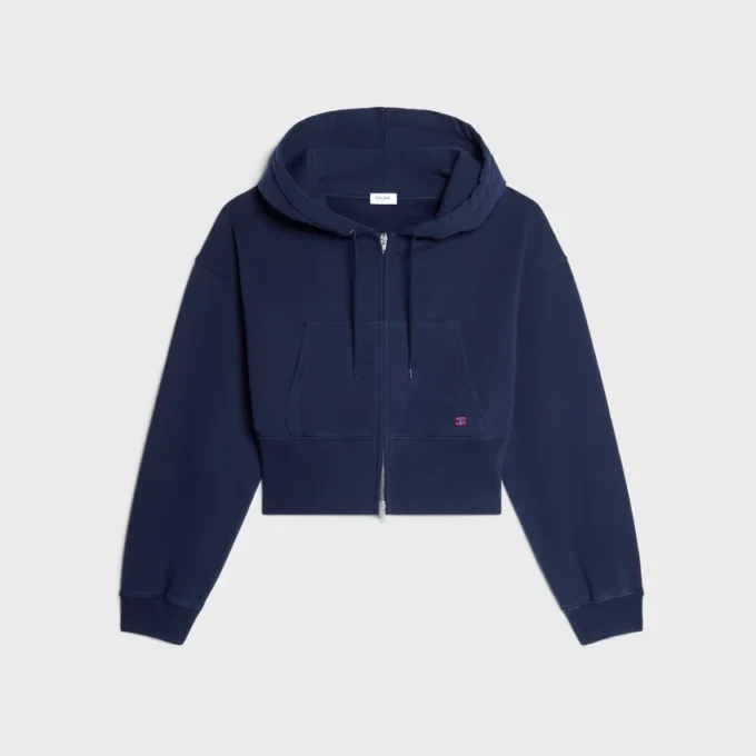 Cropped Zipped Hoodie in Cotton Fleece Cropped Zipped Hoodie in Cotton Fleece