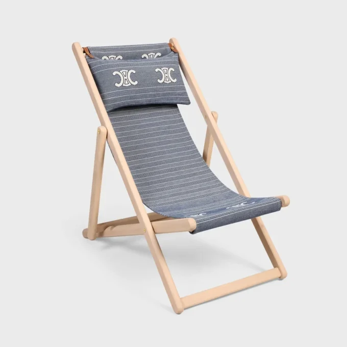 Deck Chair in Wood and Jacquard Textile Deck Chair in Wood and Jacquard Textile
