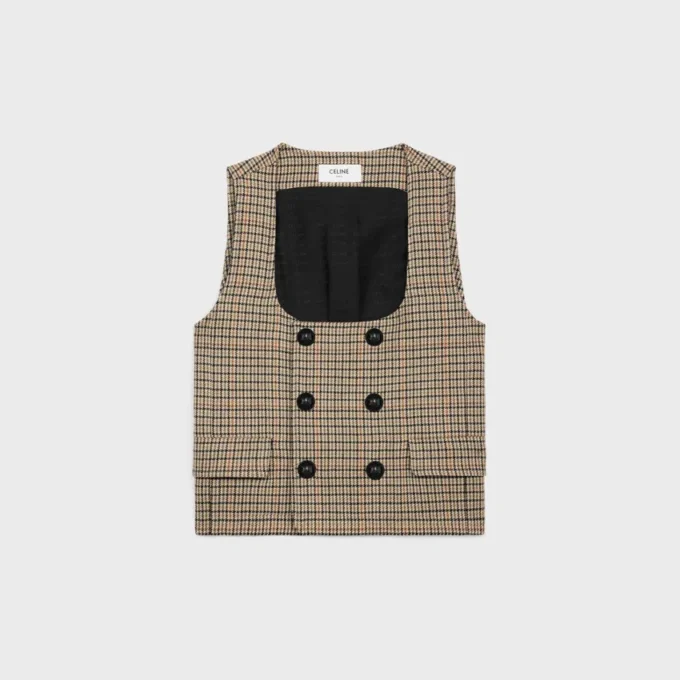 Double-Breasted Vest in Houndstooth Wool