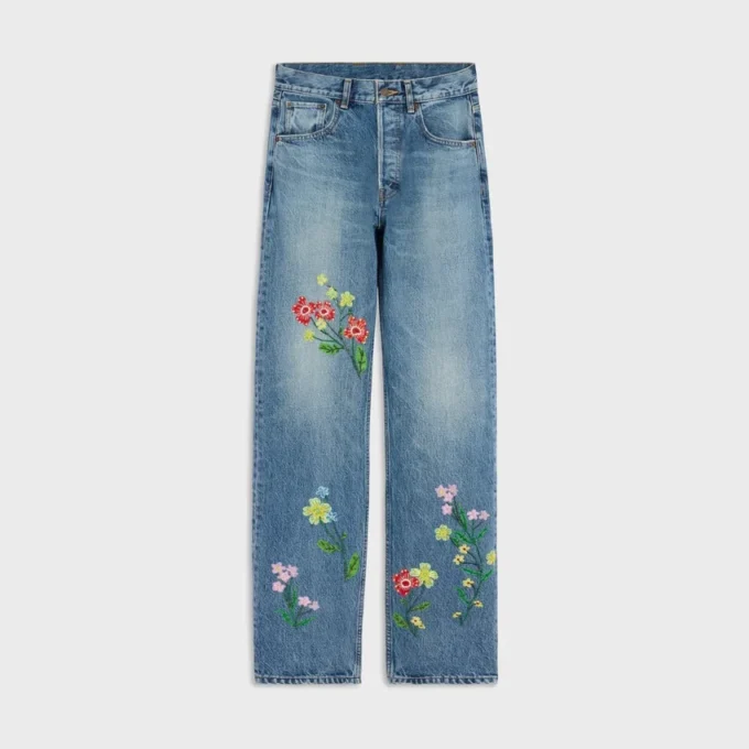 Embroidered Boyfriend Jeans 001 in Cotton Denim Embroidered Boyfriend Jeans 001 in Cotton Denim