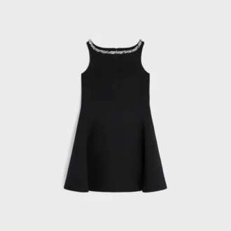 Embroidered Dress in Double Wool Crepe