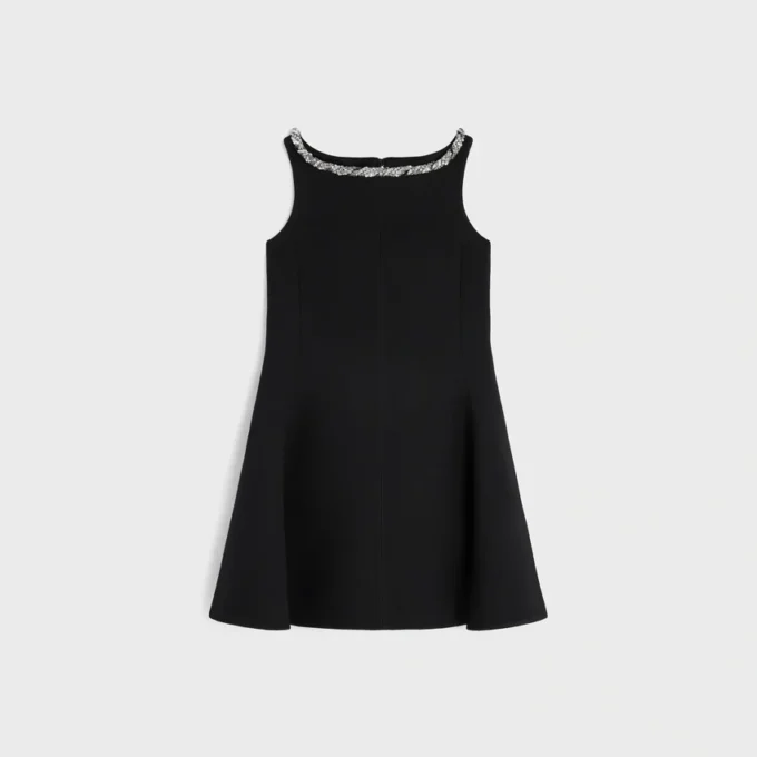 Embroidered Dress in Double Wool Crepe Embroidered Dress in Double Wool Crepe
