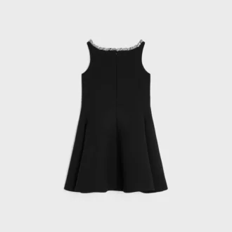 Embroidered Dress in Double Wool Crepe