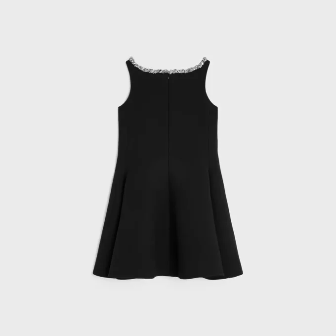 Embroidered Dress in Double Wool Crepe Embroidered Dress in Double Wool Crepe