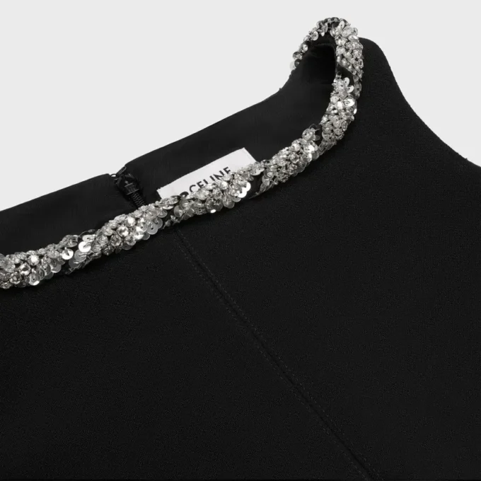 Embroidered Dress in Double Wool Crepe Embroidered Dress in Double Wool Crepe