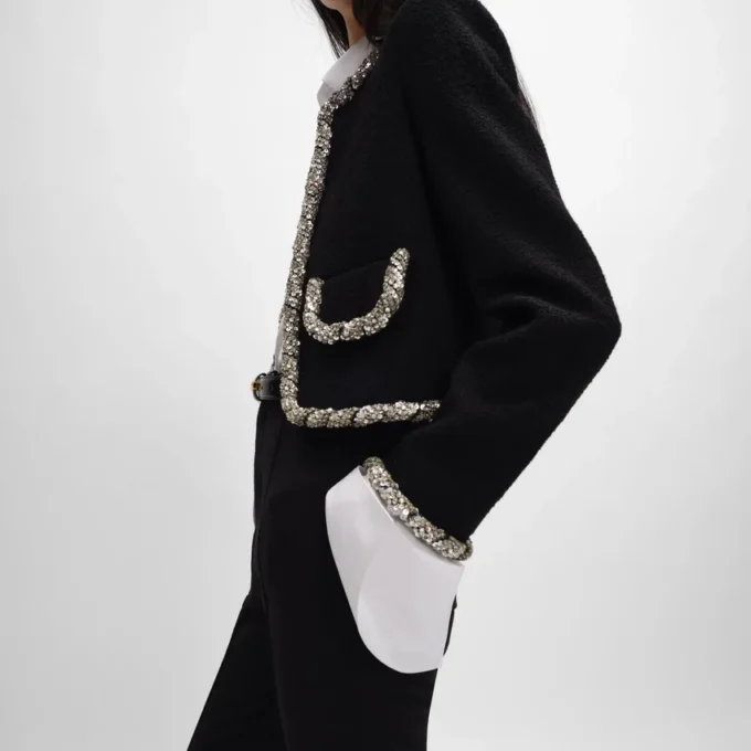Embroidered Icone Jacket in Wool Natta