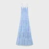 Embroidered Long Dress in Cotton Silk Crepon