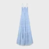 Embroidered Long Dress in Cotton Silk Crepon