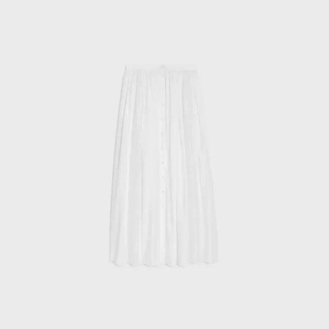 Embroidered Midi Skirt in Cotton Cambric