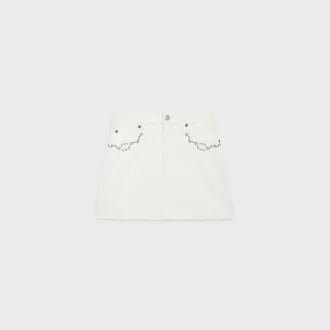Embroidered Mini Skirt in Raw Wash White Denim Embroidered Mini Skirt in Raw Wash White Denim