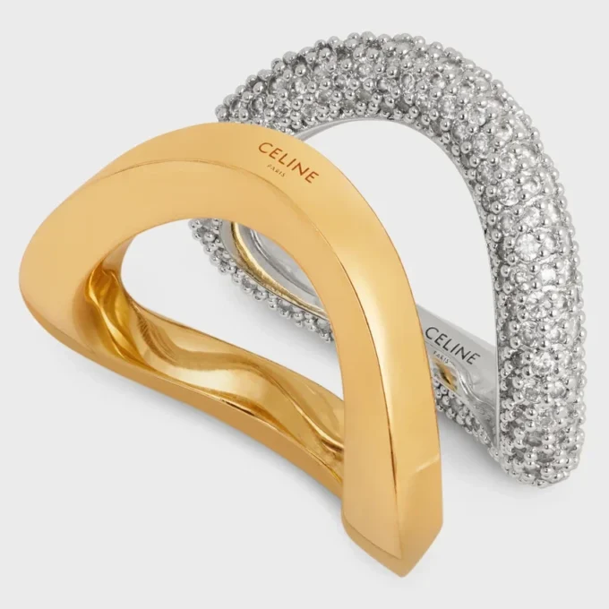 Formes Abstraites Set of Rings in Strass and Brass with Gold and Rhodium Finish Formes Abstraites Set of Rings in Strass and Brass with Gold and Rhodium Finish