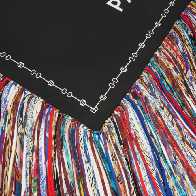Fringed Square in Silk Twill