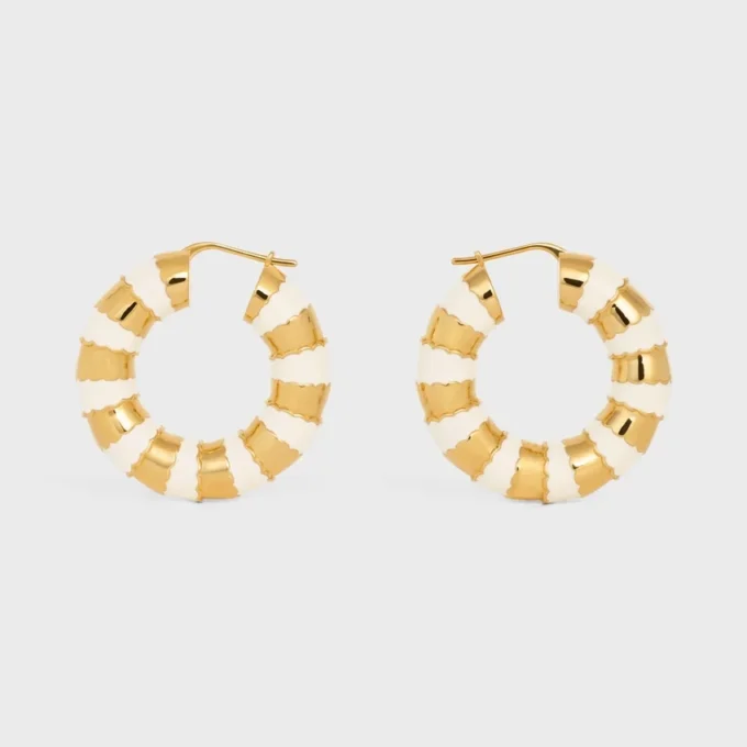 Frosted Hoops in Enamel and Brass with Gold Finish Frosted Hoops in Enamel and Brass with Gold Finish